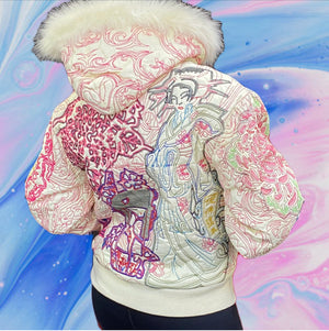 Geisha Bomber Jacket with Faux Fur Hood