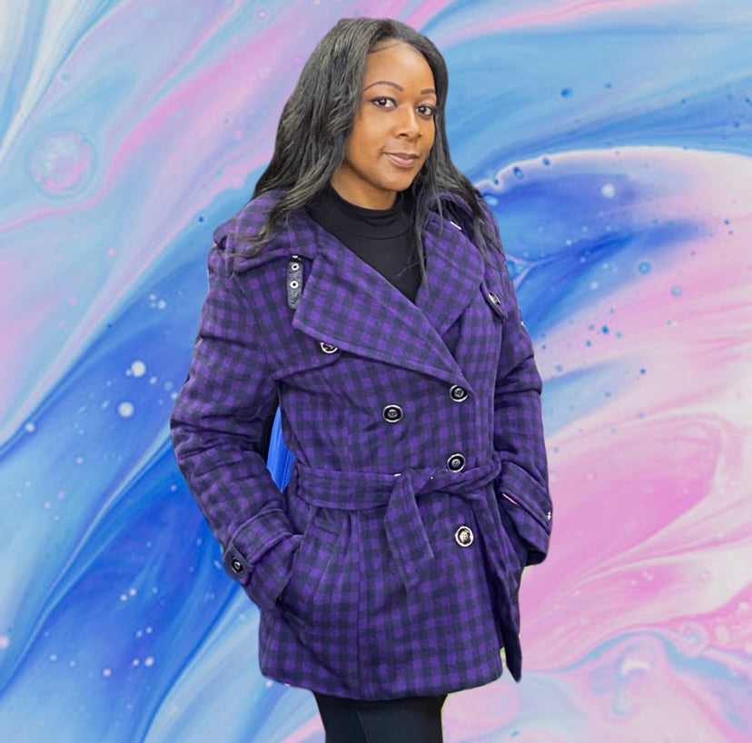 Plaid Purple Wool Coat