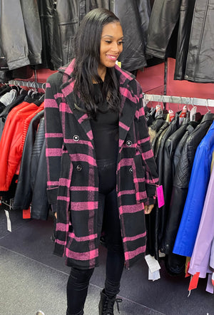 Pink Plaid Wool Coat