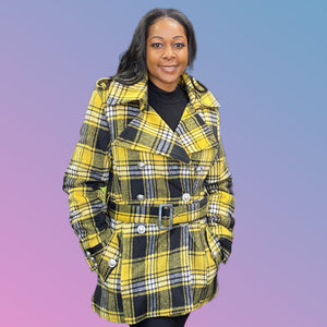 Yellow Plaid Wool Coat