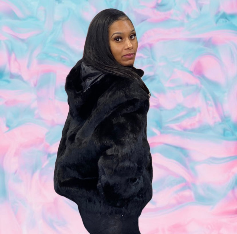 Rabbit Fur Bomber Jacket