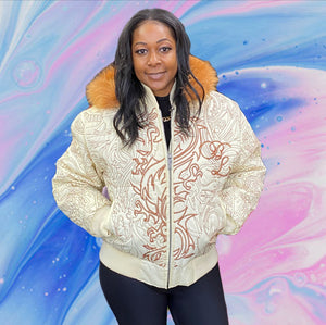 Dragon Bomber Jacket with Faux Fur Hood