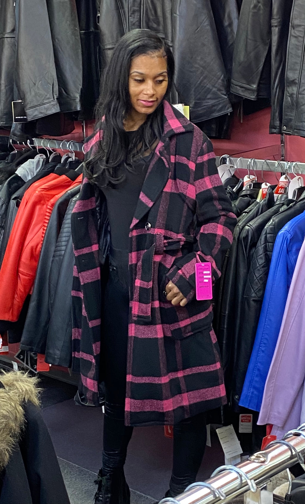 Pink Plaid Wool Coat