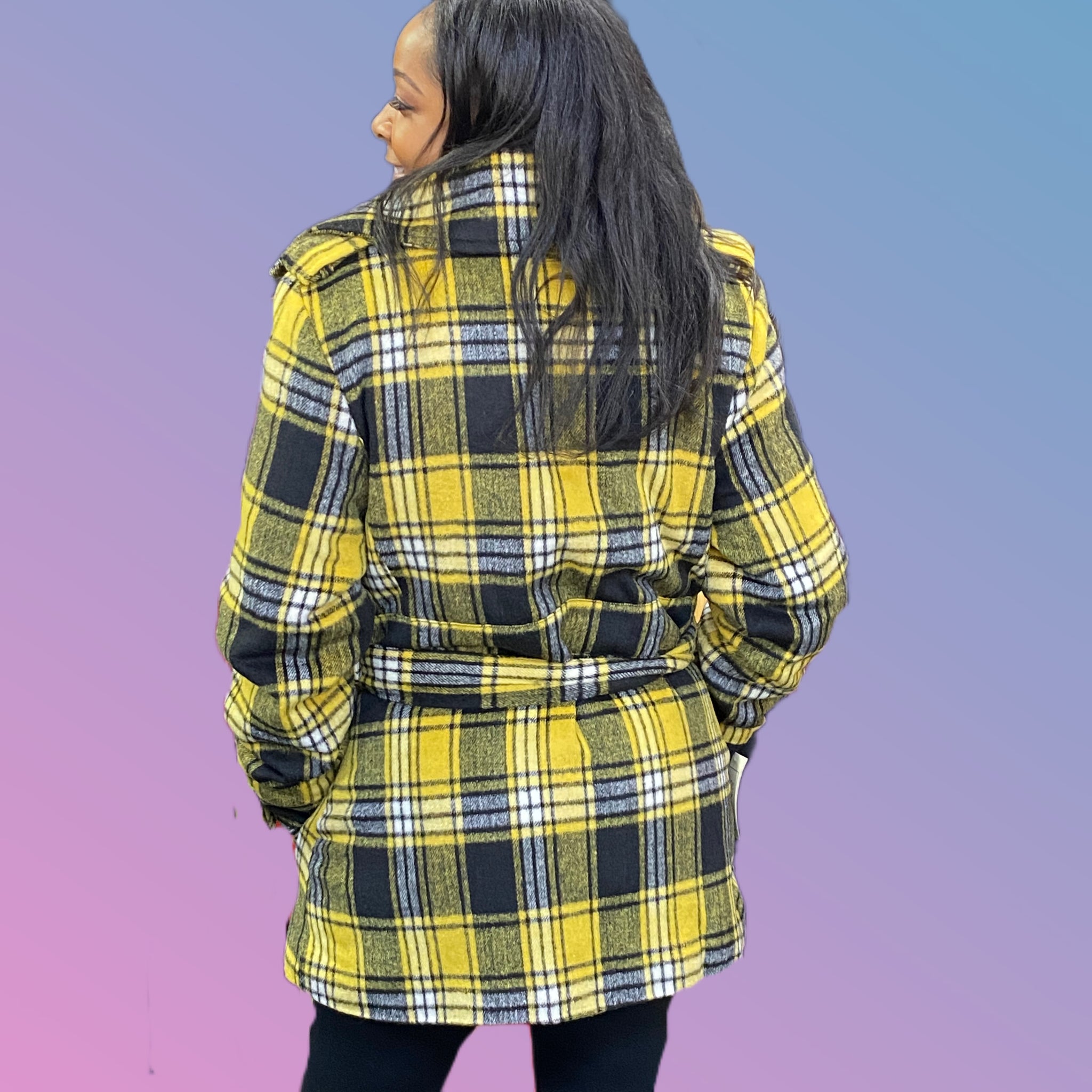 Yellow Plaid Wool Coat