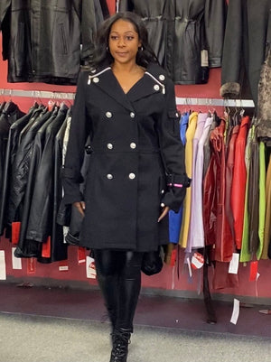 Belted Wool Coat with Silver Buttons