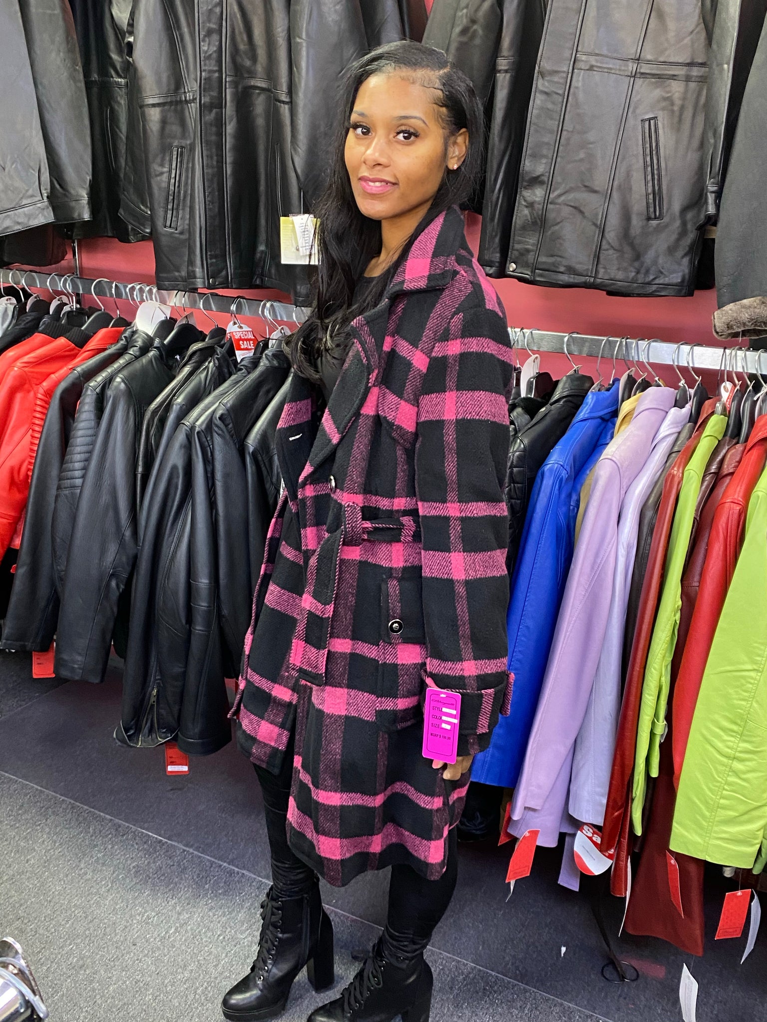 Pink Plaid Wool Coat